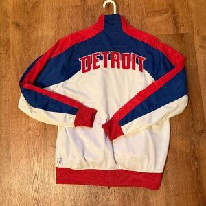 Detroit Pistons Basketball White Track Jacket with Red and Blue Panels